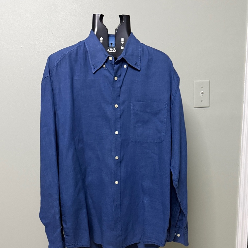 Vintage GAP Men's Casual Blue Button-Down Linen Shirt
